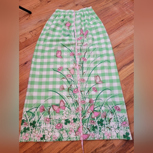 Vintage 1970s Miss Shaheen Green  Long Maxi Skirt with Butterfly Print Size 8 - Picture 15 of 16